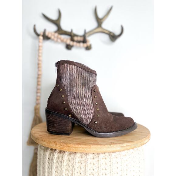 Sesto Meucci Mirka Studded Ankle Boots Size 6.5 Brown Leather Western Rodeo - Picture 1 of 11